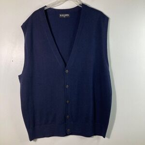 Kallspin Mens Navy Blue V Neck Button Sweater Vest‎ Cashmere Blend #1XL
